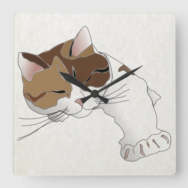 sleepy calico cat square wall clock (Front)