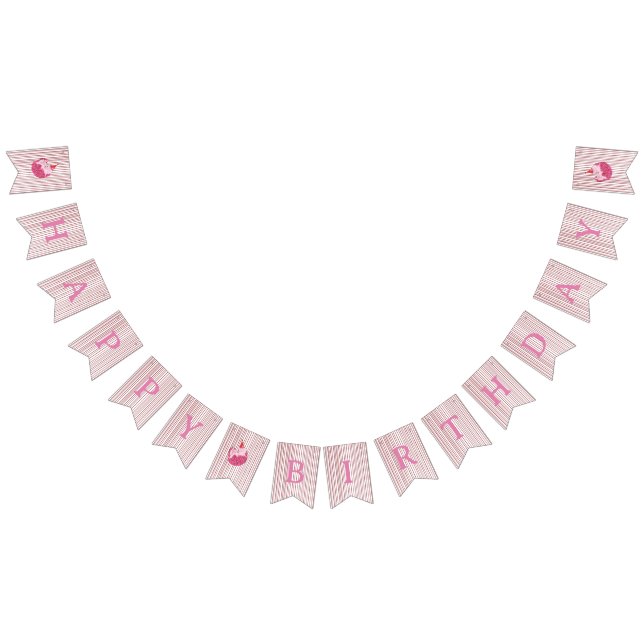 Sleepy Cat 1st Birthday Yellow Stripes Bunting Flags (All)