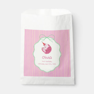 Sleepy Cat 1st Birthday Yellow Stripes Favour Bag