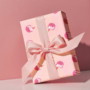 Sleepy Cat 1st Birthday Yellow Stripes Wrapping Paper Sheet