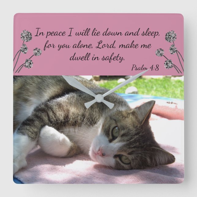 Sleepy Cat Bible Verse Wall Clock (Front)
