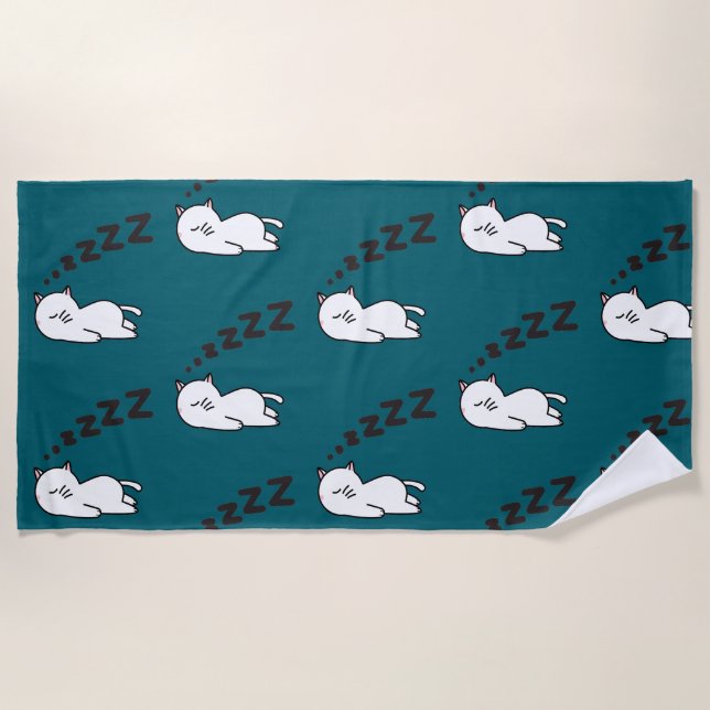 Sleepy Cat Cat Beach Towel (Front)