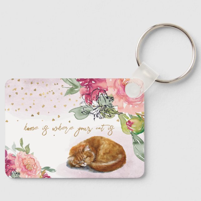 Sleepy Cat Cute Orange Kitten Girl Pet Lover Keychain (Front)