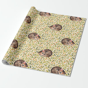 Sleepy cat, floral background wrapping paper