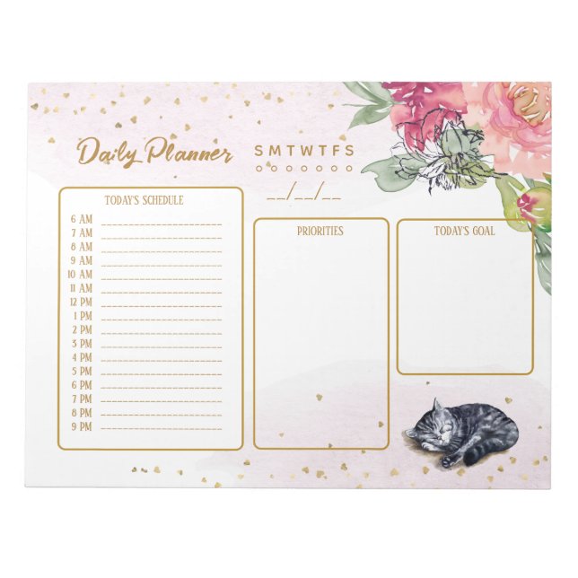 Sleepy Cat Gorgeous Daily Planner Notepad (Front)