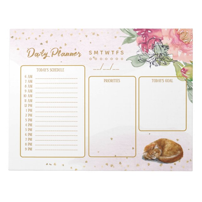 Sleepy Cat Gorgeous Daily Planner Notepad (Front)
