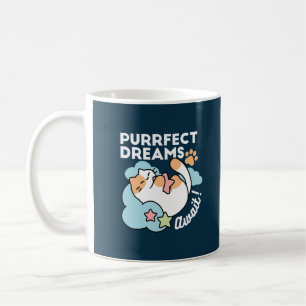 Sleepy Cat Hugging Star – Purrfect Dreams Cute Cat Coffee Mug