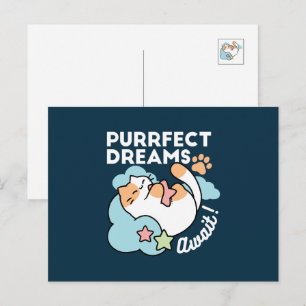 Sleepy Cat Hugging Star – Purrfect Dreams Cute Cat Holiday Postcard