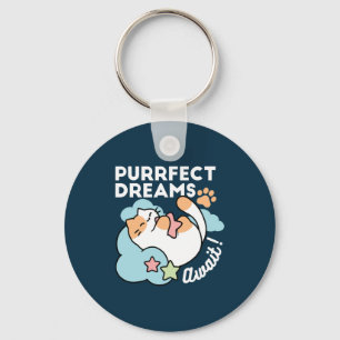 Sleepy Cat Hugging Star – Purrfect Dreams Cute Cat Keychain