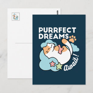Sleepy Cat Hugging Star – Purrfect Dreams Cute Cat Postcard