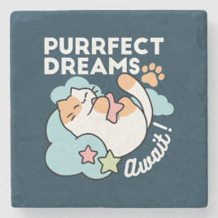 Sleepy Cat Hugging Star – Purrfect Dreams Cute Cat Stone Coaster
