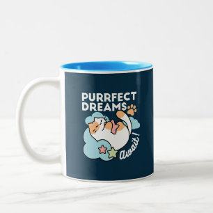 Sleepy Cat Hugging Star – Purrfect Dreams Cute Cat Two-Tone Coffee Mug