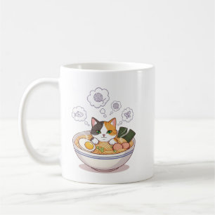 Sleepy Cat in Ramen Bowl – Cozy Cute Cartoon Coffee Mug