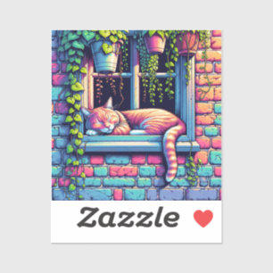 Sleepy Cat in Window Sill Ai Art