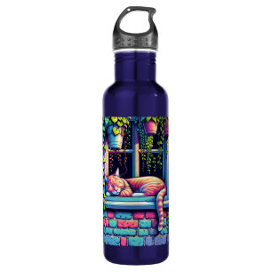 Sleepy Cat in Window Sill Ai Art 710 Ml Water Bottle
