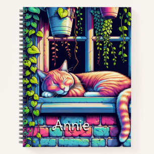 Sleepy Cat in Window Sill Ai Art Personalized Notebook