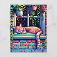 Sleepy Cat in Window Sill Ai Art