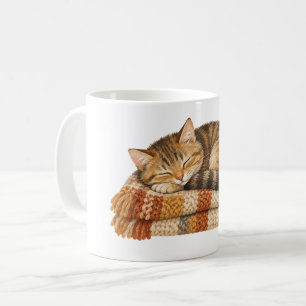 Sleepy Cat on a Knitted Blanket Coffee Mug