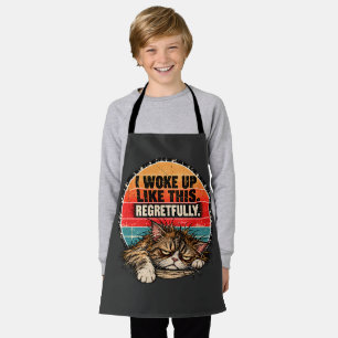 Sleepy Cat Retro Orange Teal Morning Humour Apron
