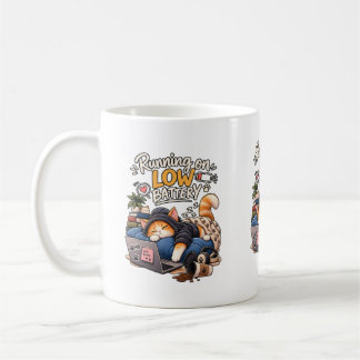 Sleepy Cat Running on Low Battery Cozy Cat Humour Coffee Mug