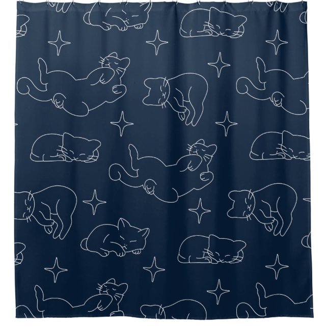 Sleepy Cat Shower Curtain – Cozy Cat Pattern (Front)