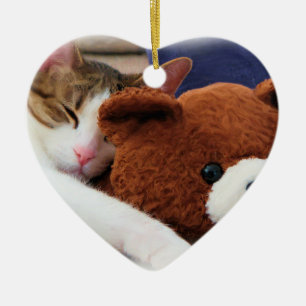 Sleepy Cat Teddy Bear Ceramic Ornament