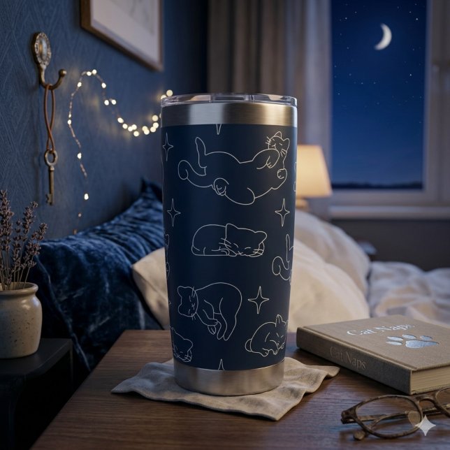 Sleepy Cat Thermal Tumbler – Napping Cat Pattern (Creator Uploaded)