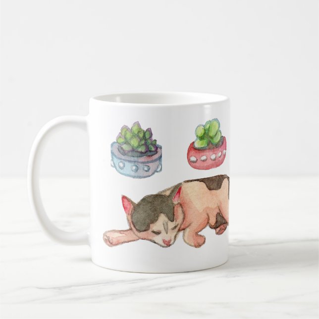 Sleepy Cats and Succulent Planters Coffee Mug (Left)