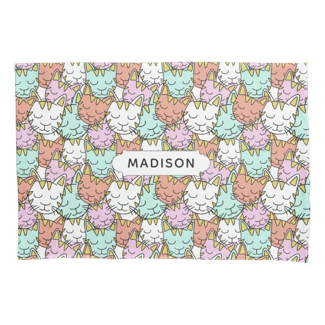 Sleepy Cats Motif de nom personnalisé taies d'orei (devant)