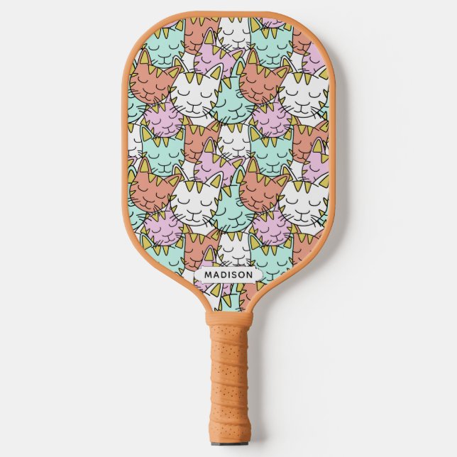 Sleepy Cats Pattern custom name Pickleball Paddle (Front)