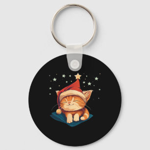 Sleepy Christmas Cat  Keychain