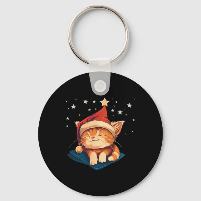 Sleepy Christmas Cat  Keychain (Front)
