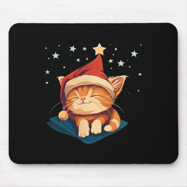 Sleepy Christmas Cat  Mouse Pad (Front)