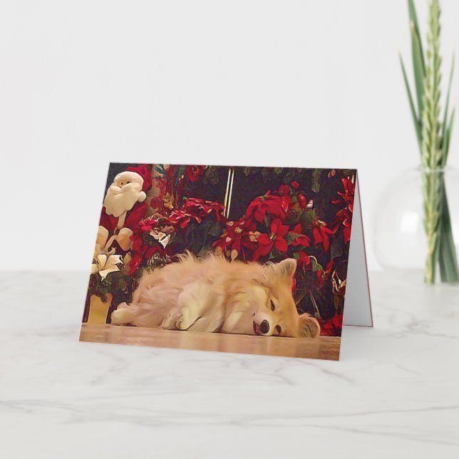 Sleepy Christmas Corgi Holiday Card (Front)