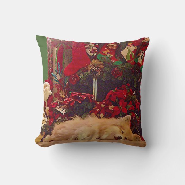 Sleepy Christmas Corgi Throw Pillow (Front)
