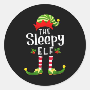 Sleepy Christmas Elf Matching Pajama X-mas Party Classic Round Sticker