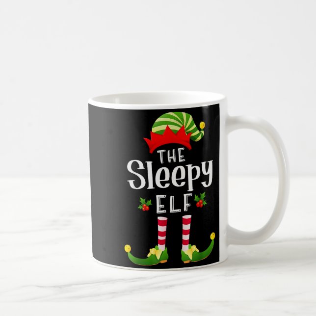 Sleepy Christmas Elf Matching Pajama X-mas Party  Coffee Mug (Right)