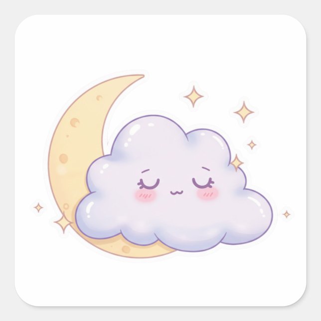 Sleepy Cloud – Dreamy Kawaii Magic Square Sticker (Front)