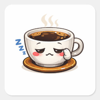 Sleepy Coffee Cup Cute Illustration | Coffee Mood  Square Sticker