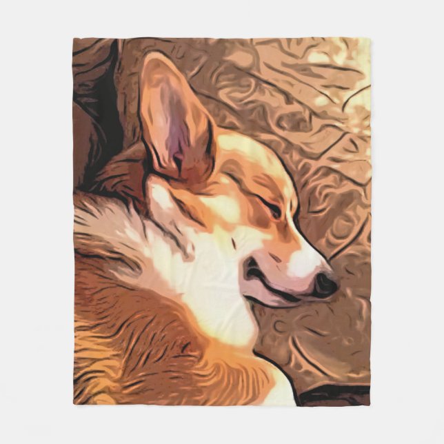 Sleepy Corgi Fleece Blanket (Front)