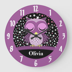 sleepy cute owl large clock