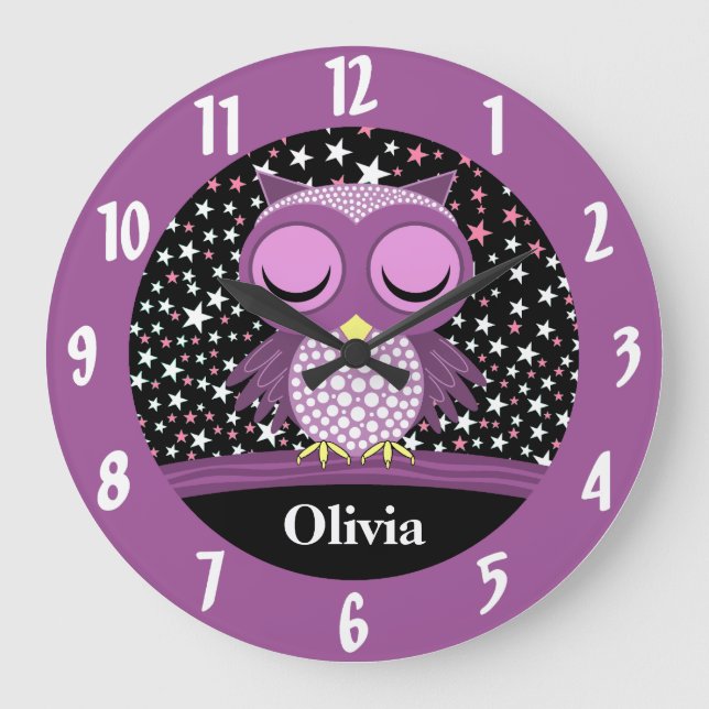sleepy cute owl large clock (Front)
