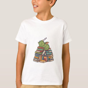 Sleepy Dragon Napping on Books Kids T-Shirt