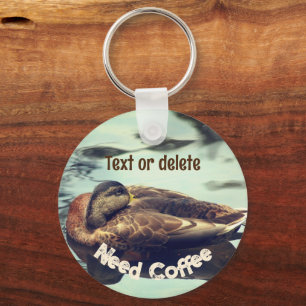 Sleepy Duck Need Coffee Funny Personalized Keychain