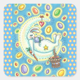 SLEEPY EASTER BUNNY JELLY BEAN DREAMS MOON STICKER