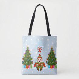 Sleepy Elf Under North Pole Holiday Tote Bag