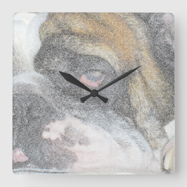 Sleepy English Bulldog wall clock (Front)