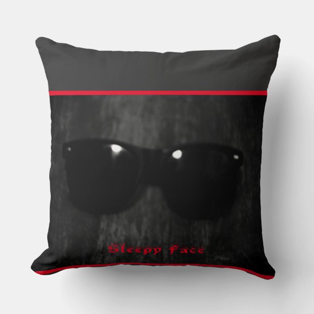 Sleepy Face: "BOLD" Black - Cotton T-Shirt Throw Pillow (Front)
