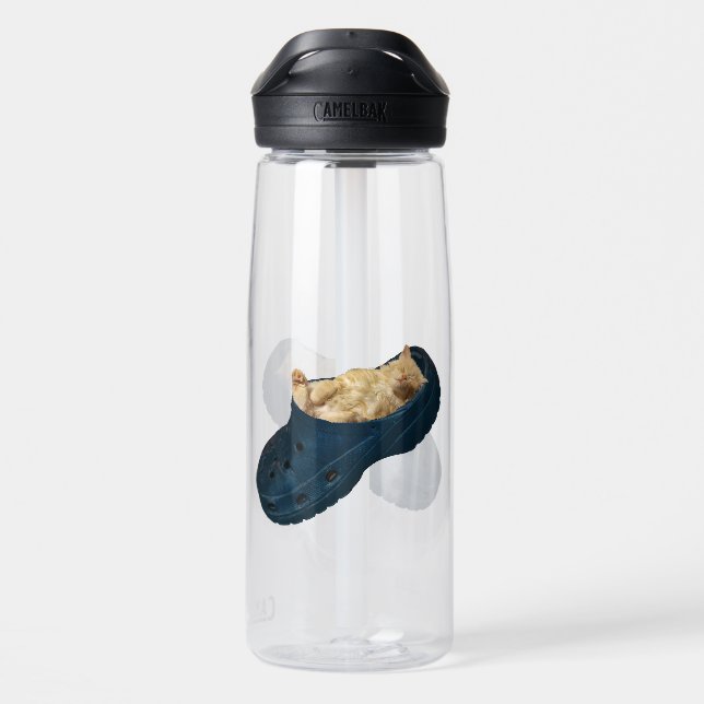 Sleepy Fluffy Kitten Sleeping In Croc Shoe, Water Bottle (Back)