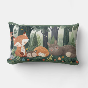 Sleepy forest animals  lumbar pillow